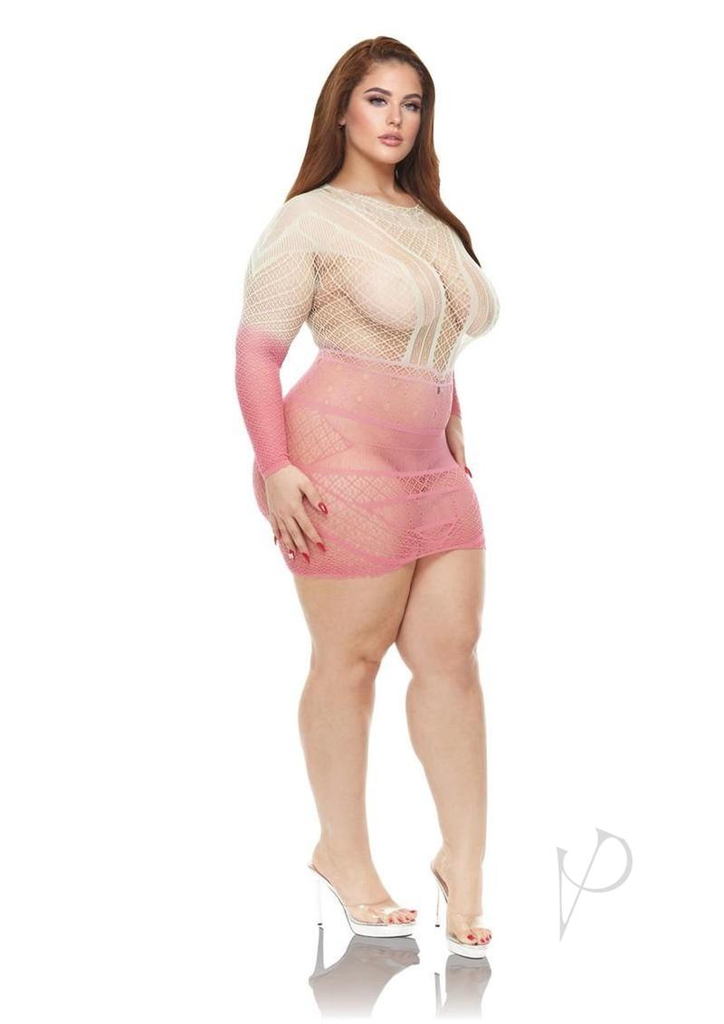Lapdance Lingerie Pink Dusk Long Sleeve Mini Dress - Queen Size