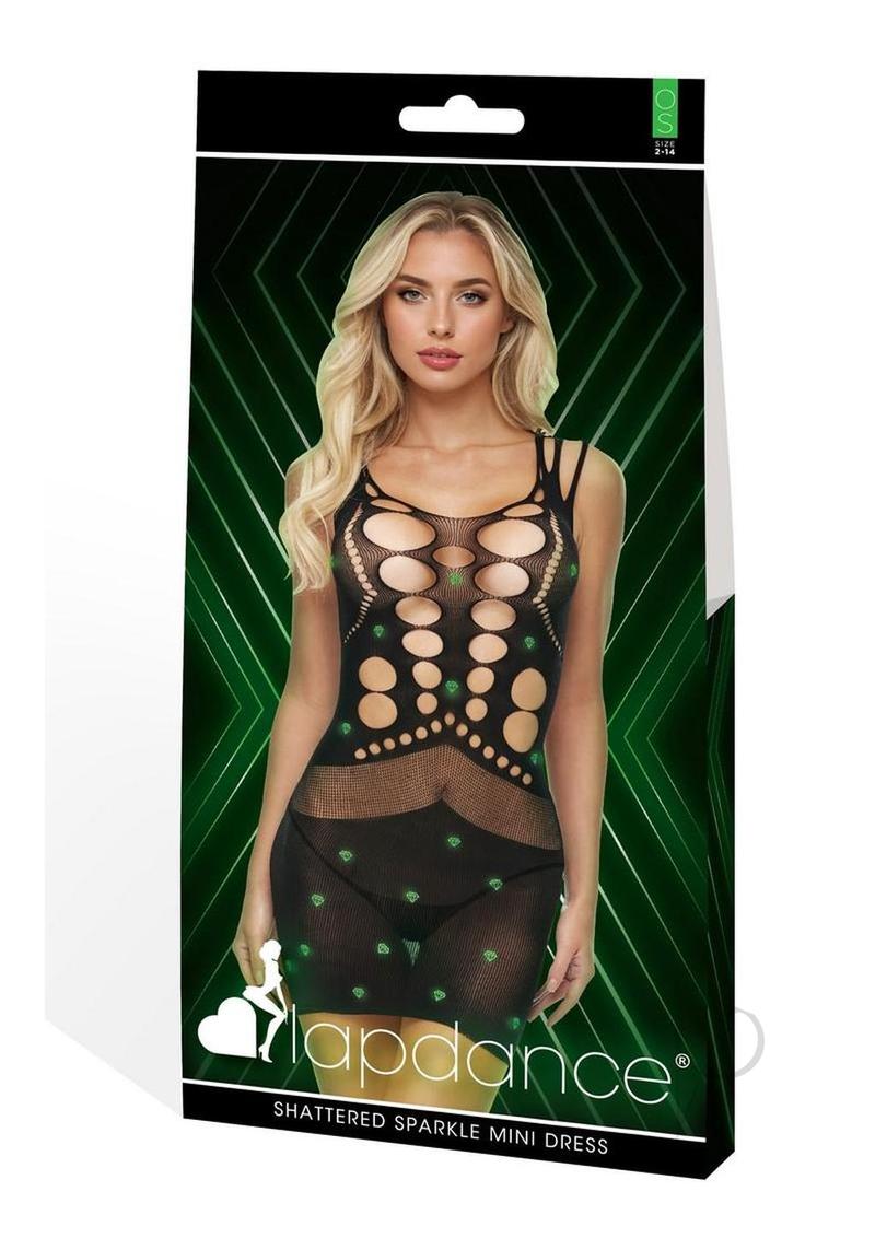 Lapdance Lingerie Shattered Sparkle Mini Dress - OS - Glow in the Dark