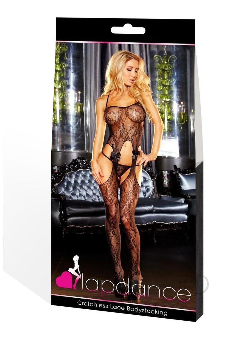 Lapdance Lingerie Crotchless Lace Bodystocking - OS - Black