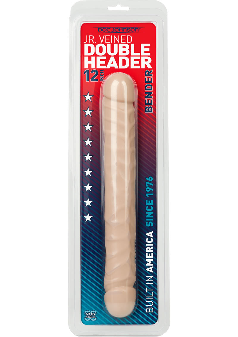 Jr. Veined Double Header Bender Dildo 12in - Vanilla