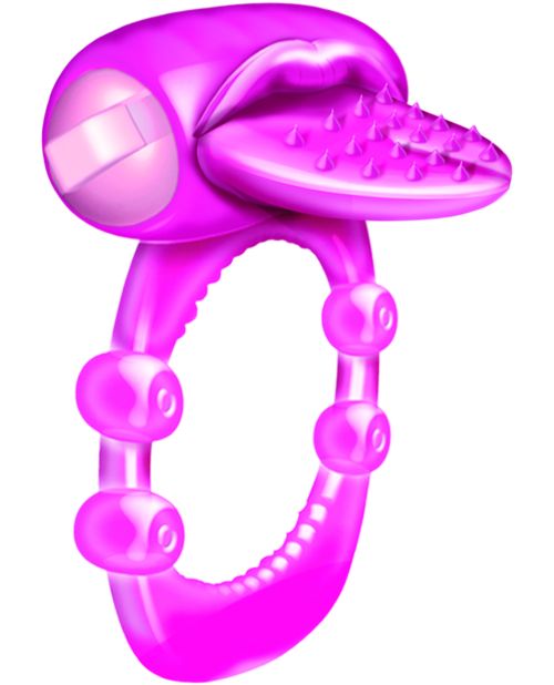 Nubbie Tongue Vibrating Silicone Cock Ring Waterproof Magenta