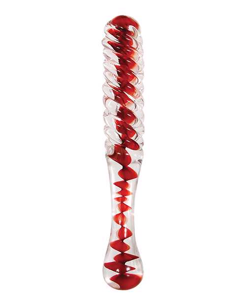 Adam & Eve Eve's Sweetheart Swirl Glass Dildo - Clear/Red