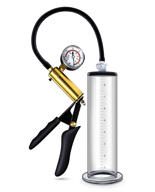Performance VX6 Vacuum Penis Pump with Brass Pistol and Pressure Gauge 9.5in - Clear