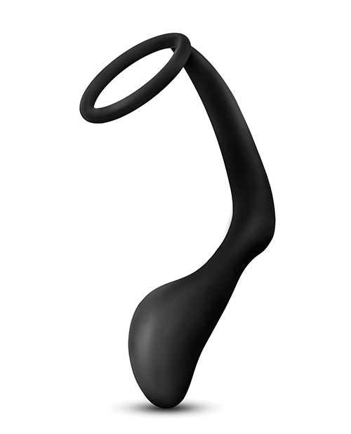 Anal Adventures Platinum Silicone Cock Ring with Butt Plug - Black