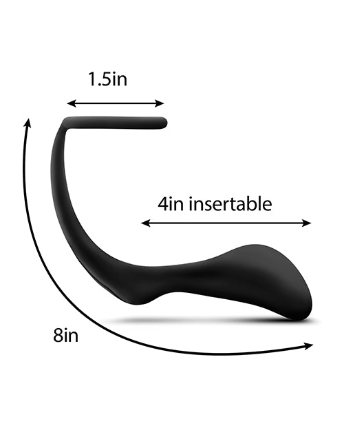 Anal Adventures Platinum Silicone Cock Ring with Butt Plug - Black