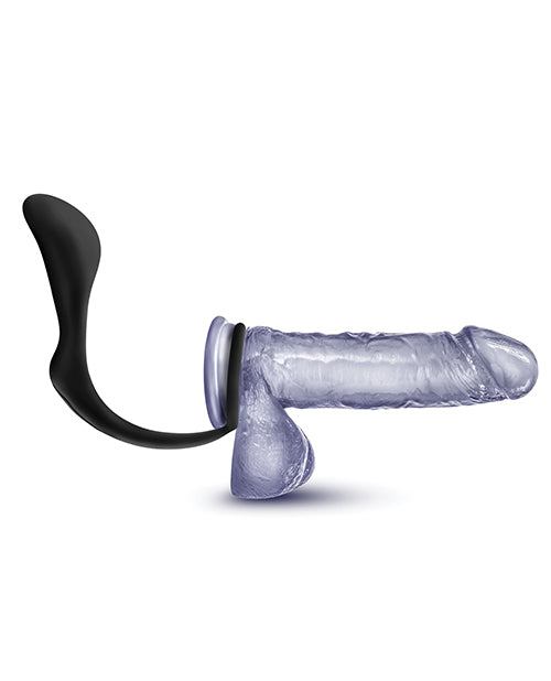 Anal Adventures Platinum Silicone Cock Ring with Butt Plug - Black