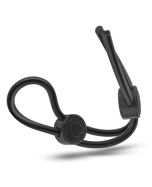 Stay Hard Silicone Double Loop Cock Ring Adjustable Cock Tie - Black