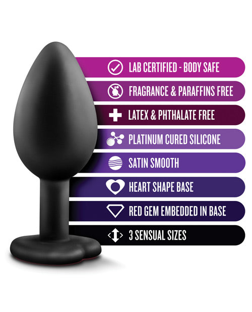 Luxe Bling Butt Plugs Silicone Training Kit with Red Gems (3 size kit) - Black