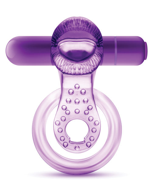 Play with Me Lick It Vibrating Double Strap Cock Ring - Purple