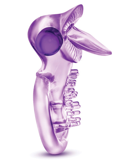 Play with Me Lick It Vibrating Double Strap Cock Ring - Purple