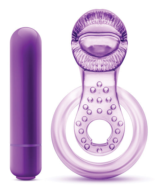 Play with Me Lick It Vibrating Double Strap Cock Ring - Purple