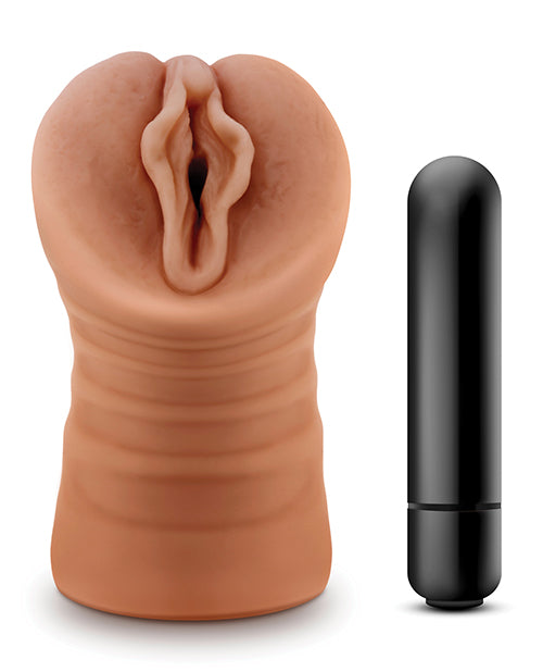 M for Men Sofia Vibrating Masturbator with Bullet - Pussy - Caramel