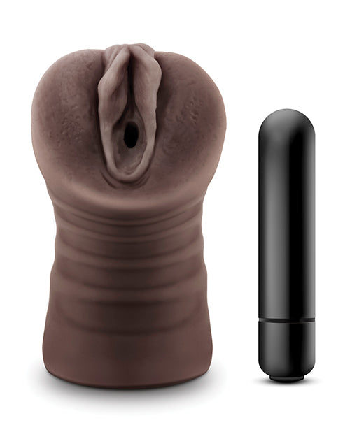Hot Chocolate Brianna Vibrating Masturbator with Bullet - Pussy - Chocolate