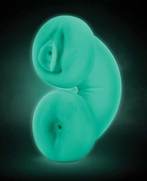 M for Men Soft and Wet Double Trouble Glow In The Dark Masturbator - Turquoise/Vanilla