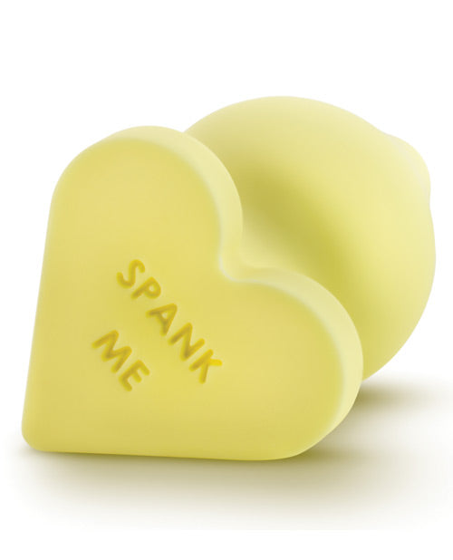 Play with Me Naughty Candy Heart Spank Me Silicone Butt Plug - Yellow
