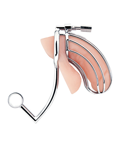 Cock Cage With Anal Stimulator - Stainless Steel