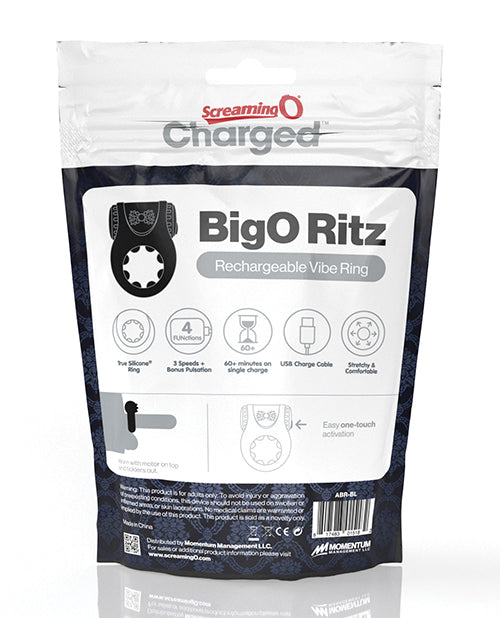 Charged BigO Ritz Rechargeable Vibrating Cock Ring - Black