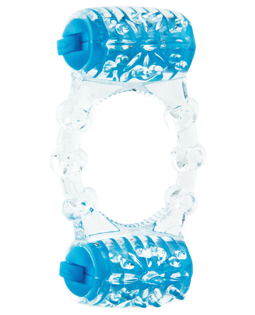 Color Pop Quickie Two-O Silicone Dual Vibrating Cock Ring - Blue