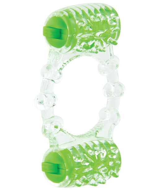 Color Pop Quickie Two-O Silicone Dual Vibrating Cock Ring - Green