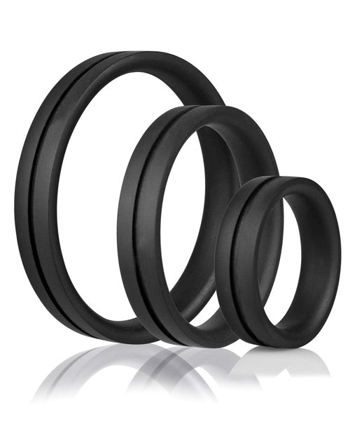 RingO Pro x3 Silicone Cock Rings Set Waterproof - Black (3 piece pack)
