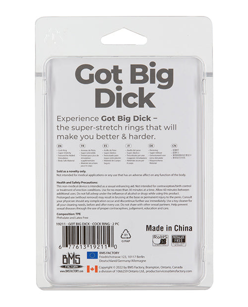 PowerBullet Got Big D Super Stretch Cock Rings (2 pack) - Black