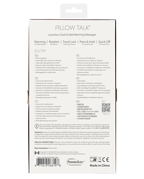 Pillow Talk Sultry Warming Wand Massager - Teal