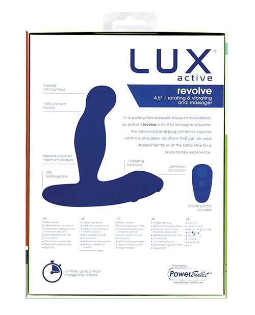 LUX Active Revolve Silicone Rechargeable Rotating and Vibrating Anal Massager with Remote Control - Navy