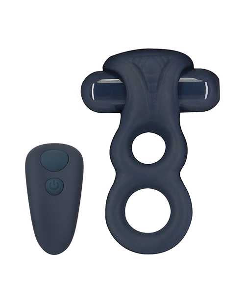 LUX Active Triad Silicone Rechargeable Vibrating Dual Cock Ring with Remote Control - Navy