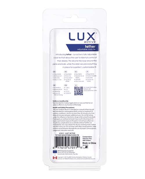 LUX Active Tether Adjustable Silicone Cock Tie - Black/Silver