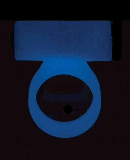 PowerBullet Cosmic Ring Rechargeable Silicone Vibrating Cock Ring - Glow in the Dark Blue