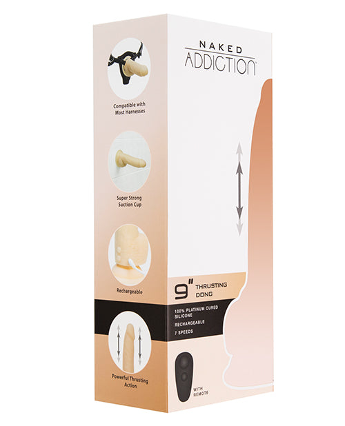 Naked Addiction Silicone Rechargeable Thrusting Dildo with Remote Control 9in - Vanilla