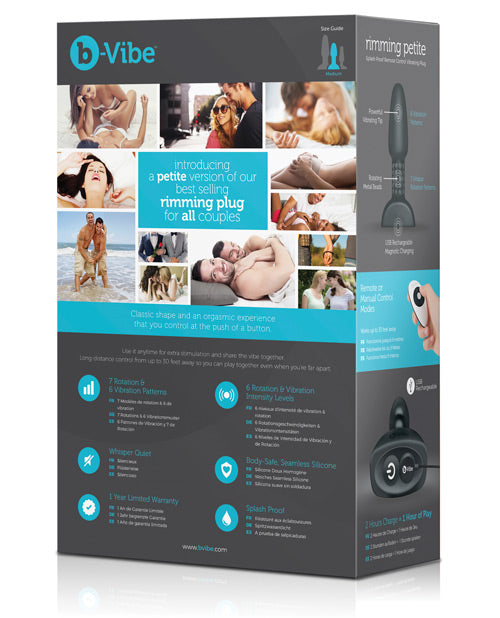 B-Vibe Rimming Petite Rechargeable Silicone Anal Plug with Remote Control - Black