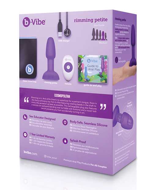B-Vibe Rimming Petite Rechargeable Silicone Anal Plug with Remote Control - Purple