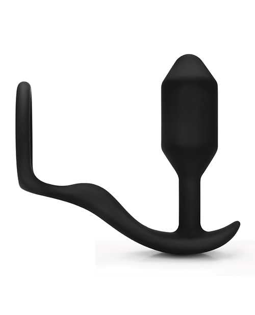 B-Vibe Snug and Tug Silicone Cock Ring with Anal Plug - Black