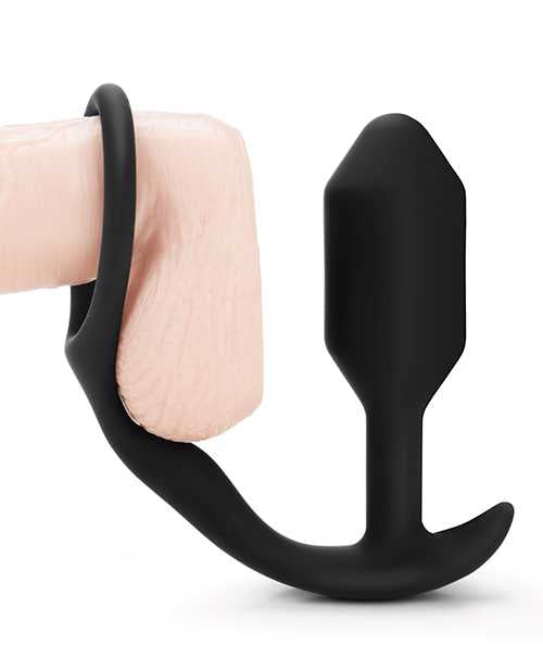 B-Vibe Snug and Tug Silicone Cock Ring with Anal Plug - Black