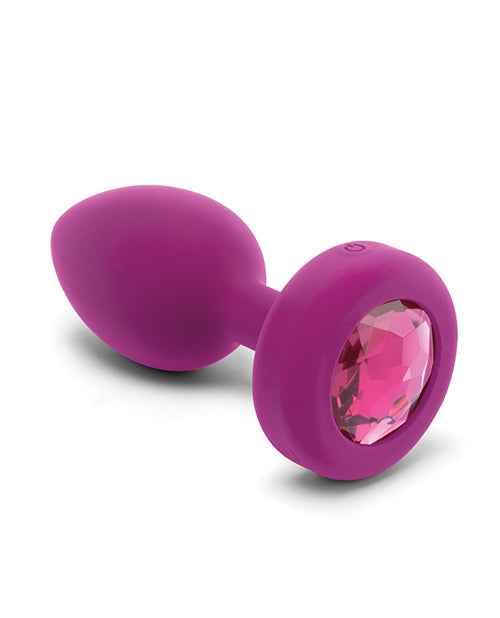 B-Vibe Vibrating Jewel Plug Rechargeable Silicone Anal Plug with Remote Control - Small/Medium - Fuchsia