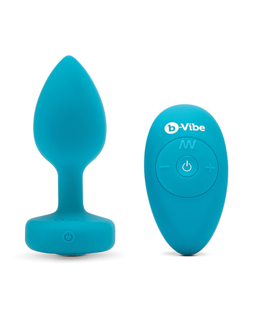 B-Vibe Vibrating Jewel Plug Rechargeable Silicone Anal Plug with Remote Control - Small/Medium - Teal