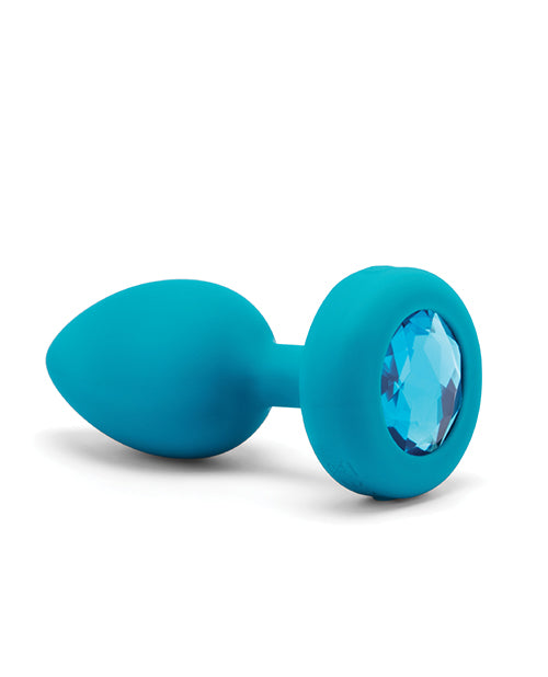 B-Vibe Vibrating Jewel Plug Rechargeable Silicone Anal Plug with Remote Control - Small/Medium - Teal