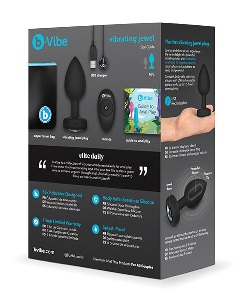 B-Vibe Vibrating Jewel Plug Rechargeable Silicone Anal Plug with Remote Control - Medium/Large - Black