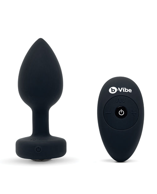 B-Vibe Vibrating Jewel Plug Rechargeable Silicone Anal Plug with Remote Control - Medium/Large - Black
