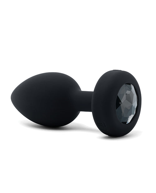 B-Vibe Vibrating Jewel Plug Rechargeable Silicone Anal Plug with Remote Control - Medium/Large - Black