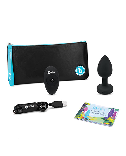 B-Vibe Vibrating Jewel Plug Rechargeable Silicone Anal Plug with Remote Control - Medium/Large - Black