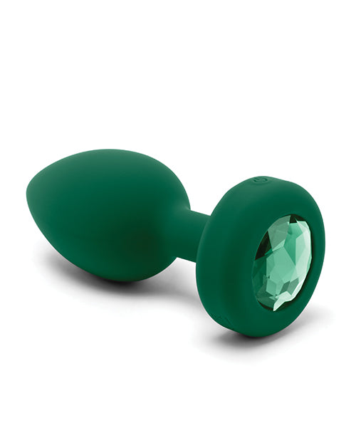 B-Vibe Vibrating Jewel Plug Rechargeable Silicone Anal Plug with Remote Control - Medium/Large - Emerald Green