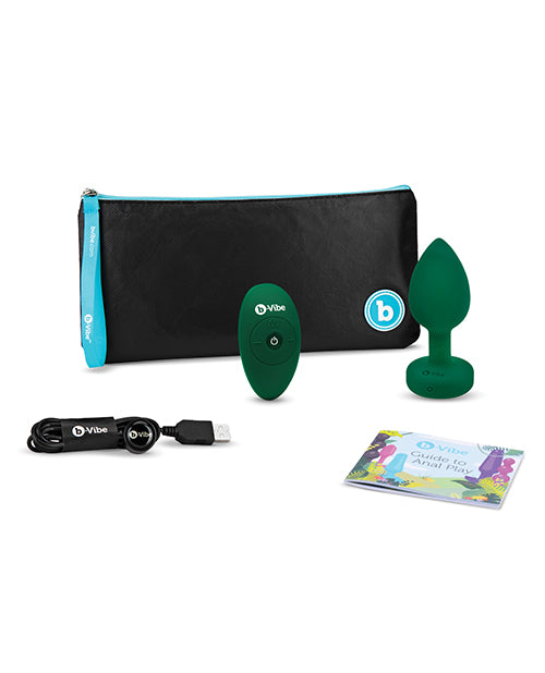 B-Vibe Vibrating Jewel Plug Rechargeable Silicone Anal Plug with Remote Control - Medium/Large - Emerald Green
