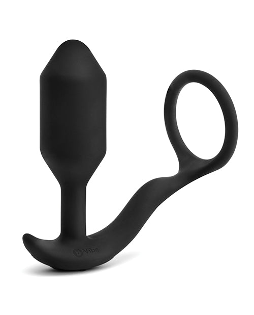 B-Vibe Vibrating Snug and Tug Rechargeable Silicone Cock Ring with Anal Plug - Medium - Black
