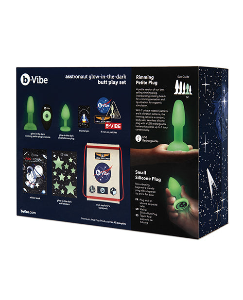B-Vibe Asstronaut Glow in the Dark Rechargeable Silicone Anal Play Set with Remote Control - Frost