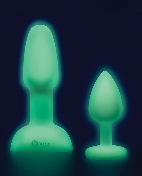 B-Vibe Asstronaut Glow in the Dark Rechargeable Silicone Anal Play Set with Remote Control - Frost