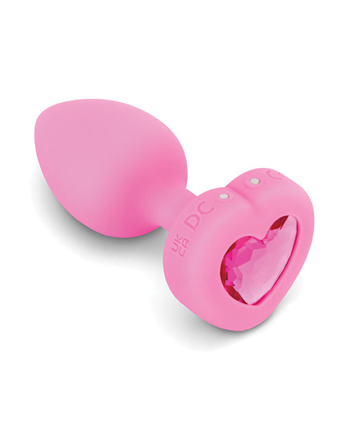 B-Vibe Vibrating Heart Shape Jewel Rechargeable Silicone Anal Plug with Remote Control - Small/Medium - Pink