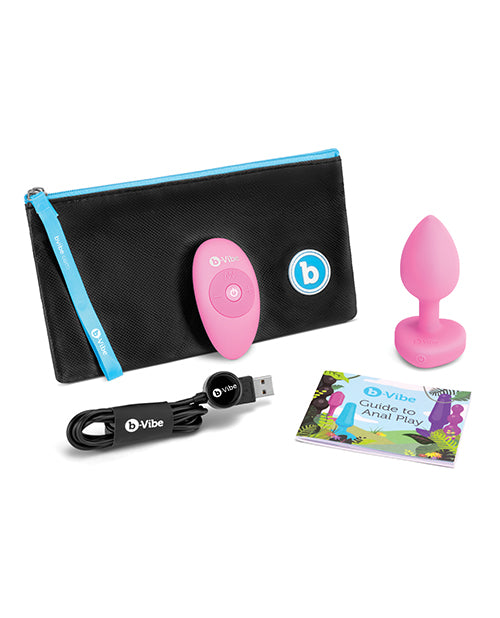 B-Vibe Vibrating Heart Shape Jewel Rechargeable Silicone Anal Plug with Remote Control - Small/Medium - Pink