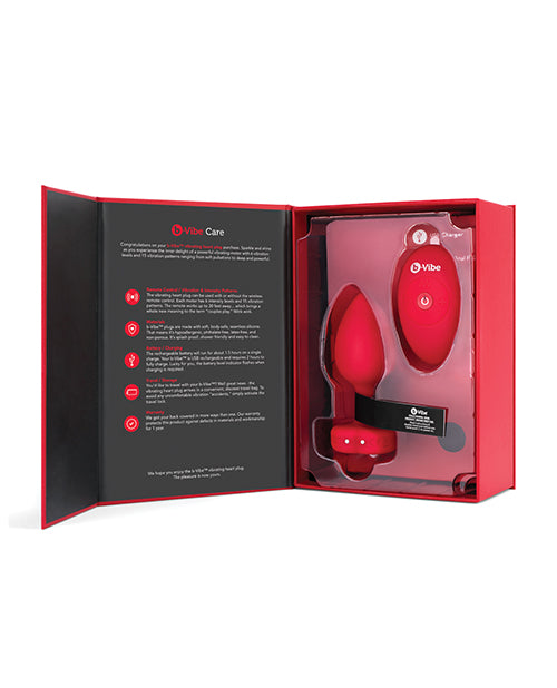 B-Vibe Vibrating Heart Shape Jewel Rechargeable Silicone Anal Plug with Remote Control - Medium/Large - Red